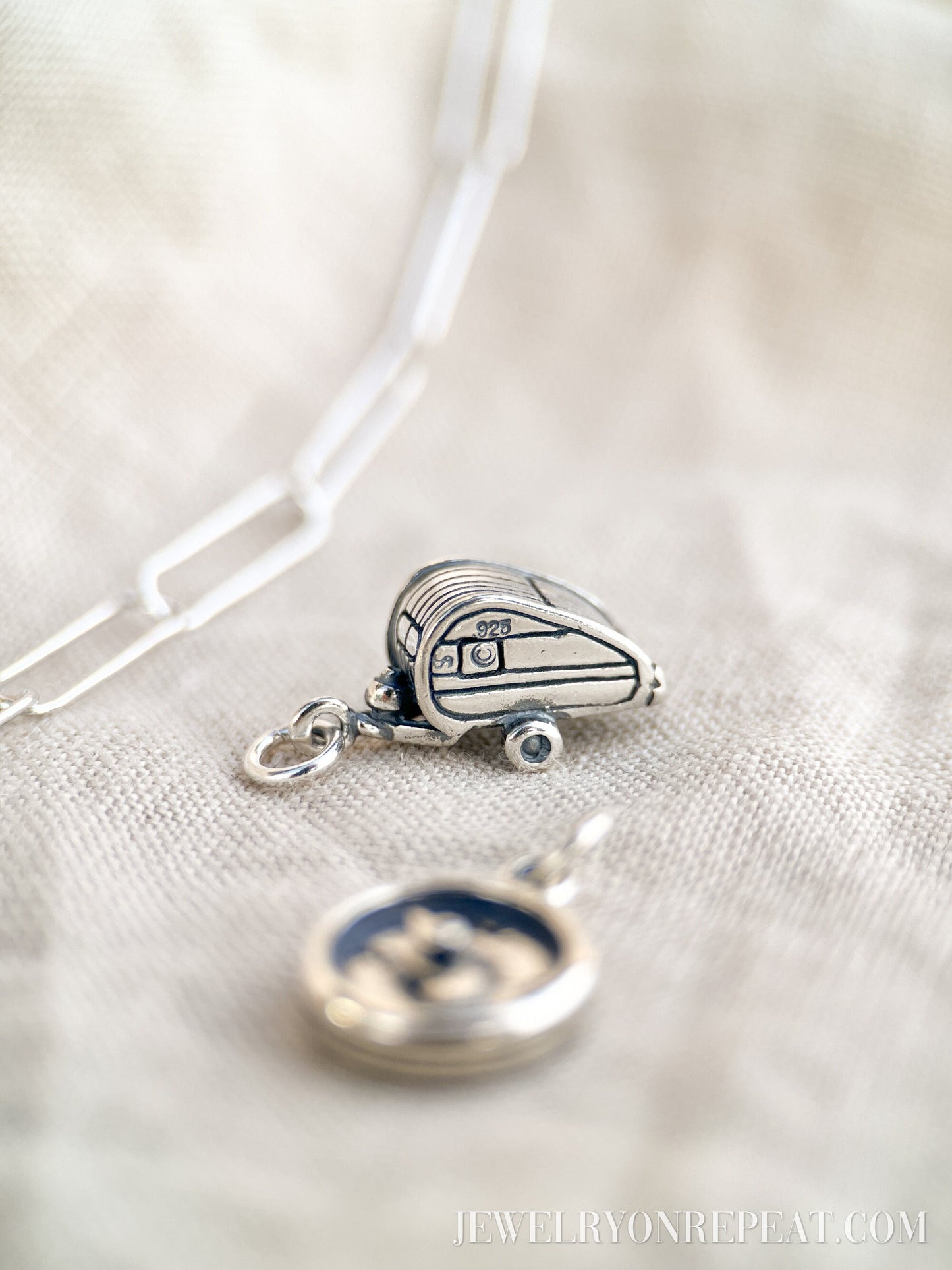 Sterling Silver Camper Charm Pendant, Travel Adventure Themed Minimalist Jewelry, Gift for Her