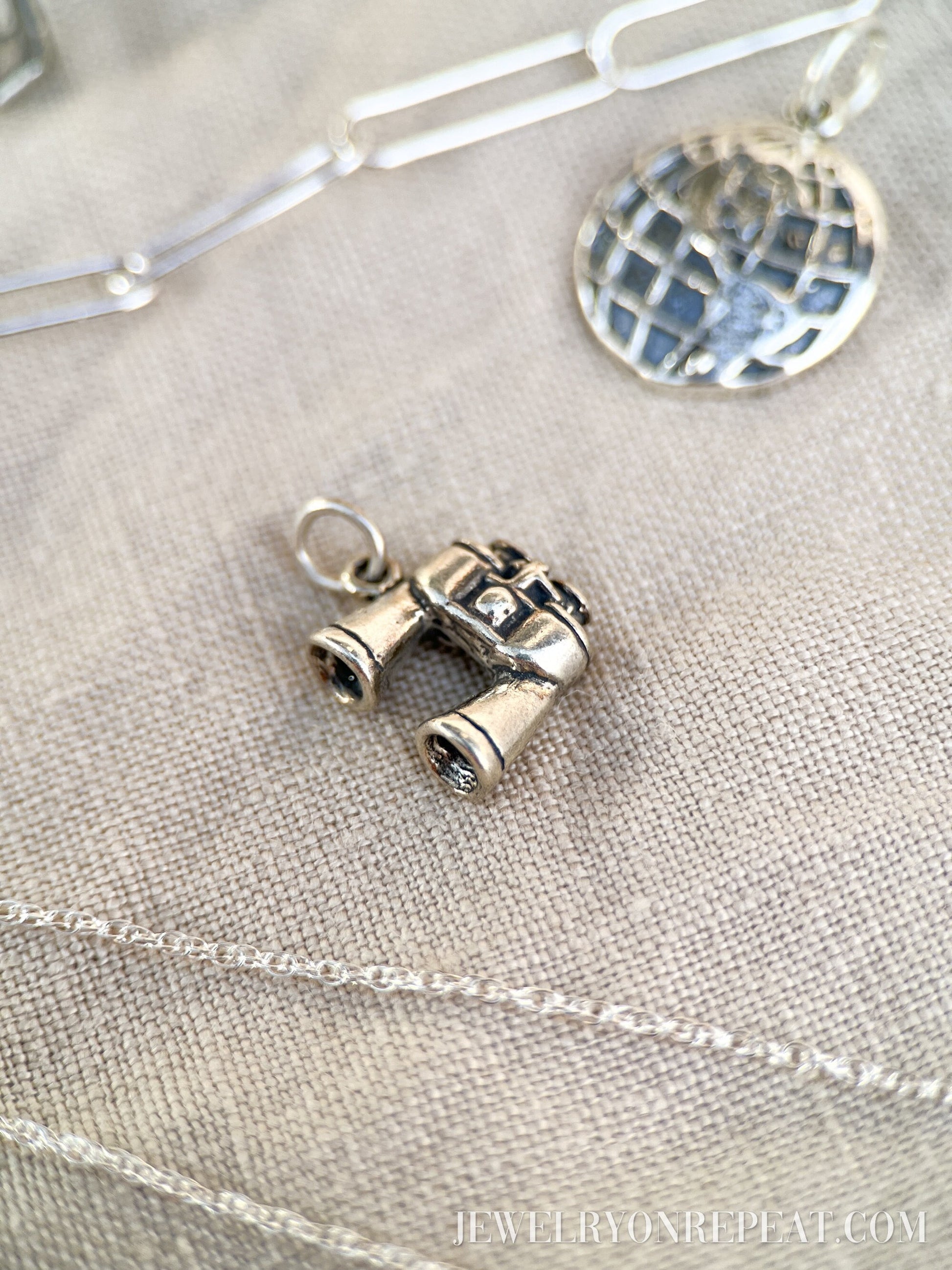 Sterling Silver Binoculars Charm Pendant, Travel and Adventure Themed Minimalist Jewelry, Gift for Her