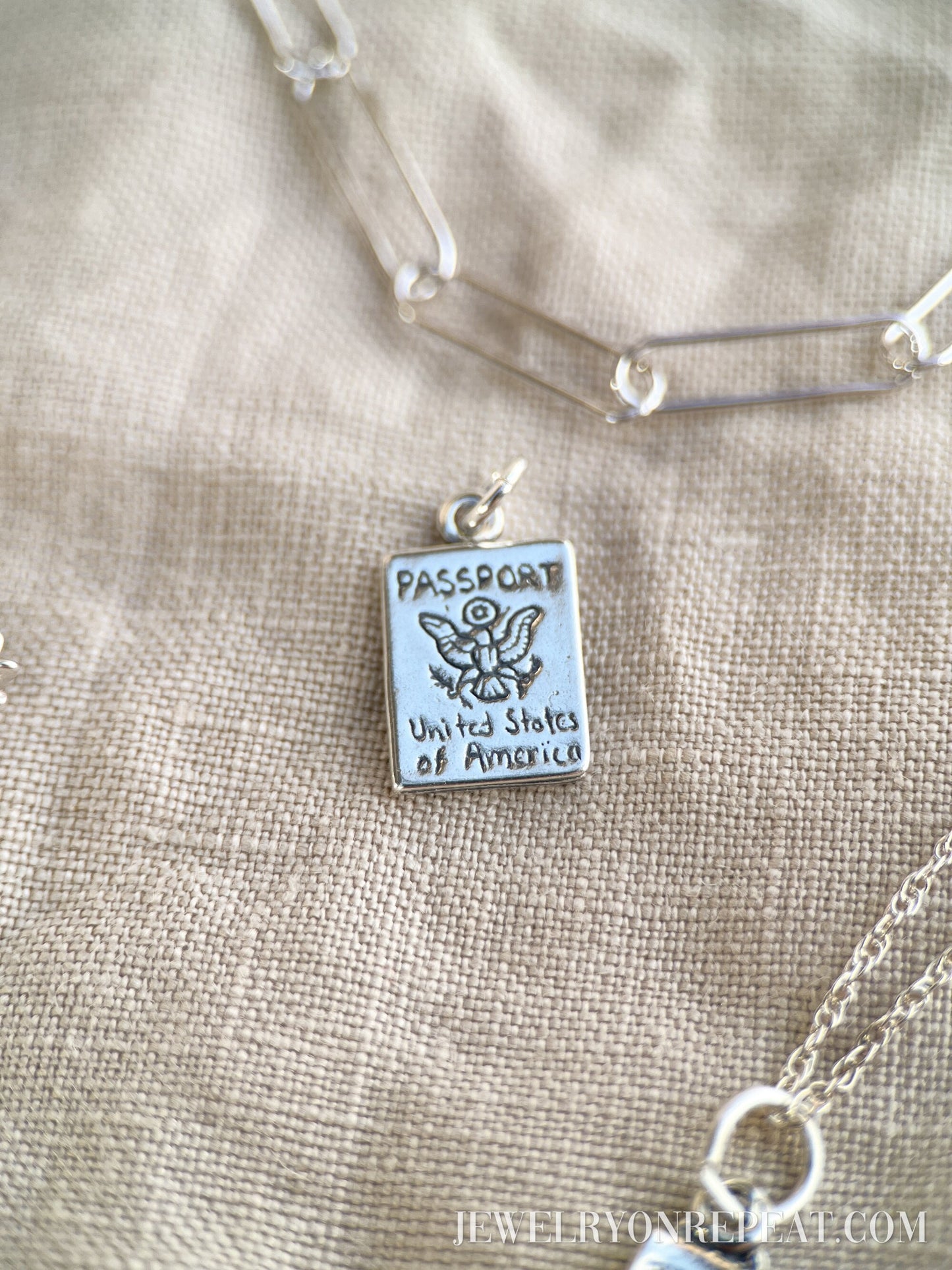 Sterling Silver Passport Charm Pendant, Travel Themed Minimalist Jewelry, Gift for Her