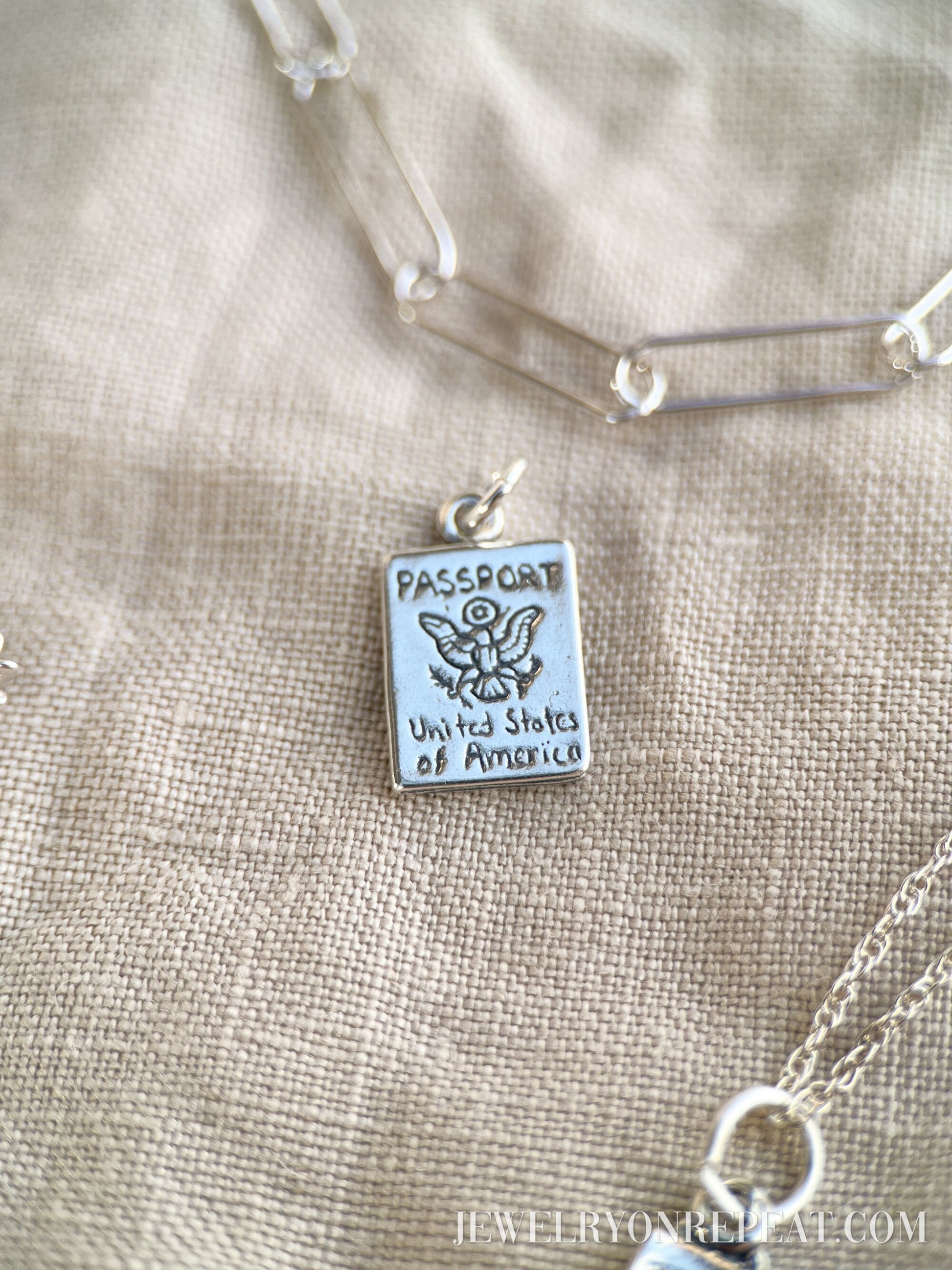Sterling Silver Passport Charm Pendant, Travel Themed Minimalist Jewelry, Gift for Her