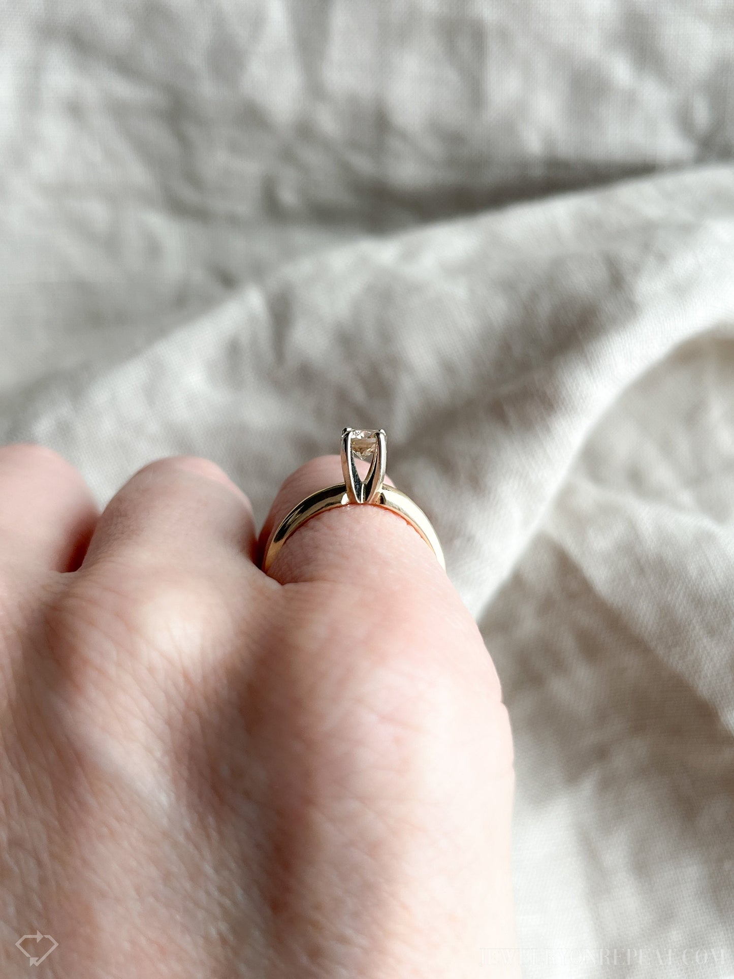 Vintage Diamond Engagement Ring, Round Cut, 14k Gold, 1990s Solitaire Champagne Bridal Ring