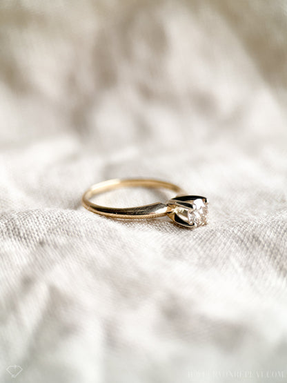 Vintage Diamond Engagement Ring, Round Cut, 14k Gold, 1990s Solitaire Champagne Bridal Ring