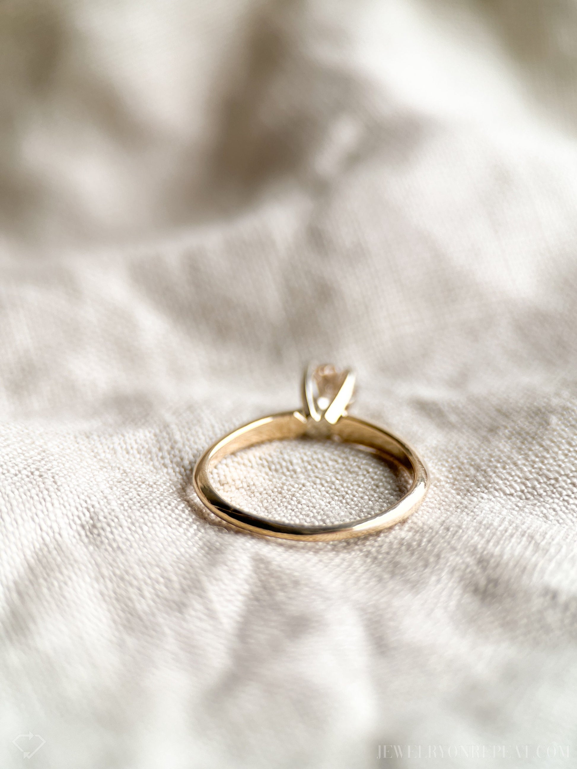 Vintage Diamond Engagement Ring, Round Cut, 14k Gold, 1990s Solitaire Champagne Bridal Ring