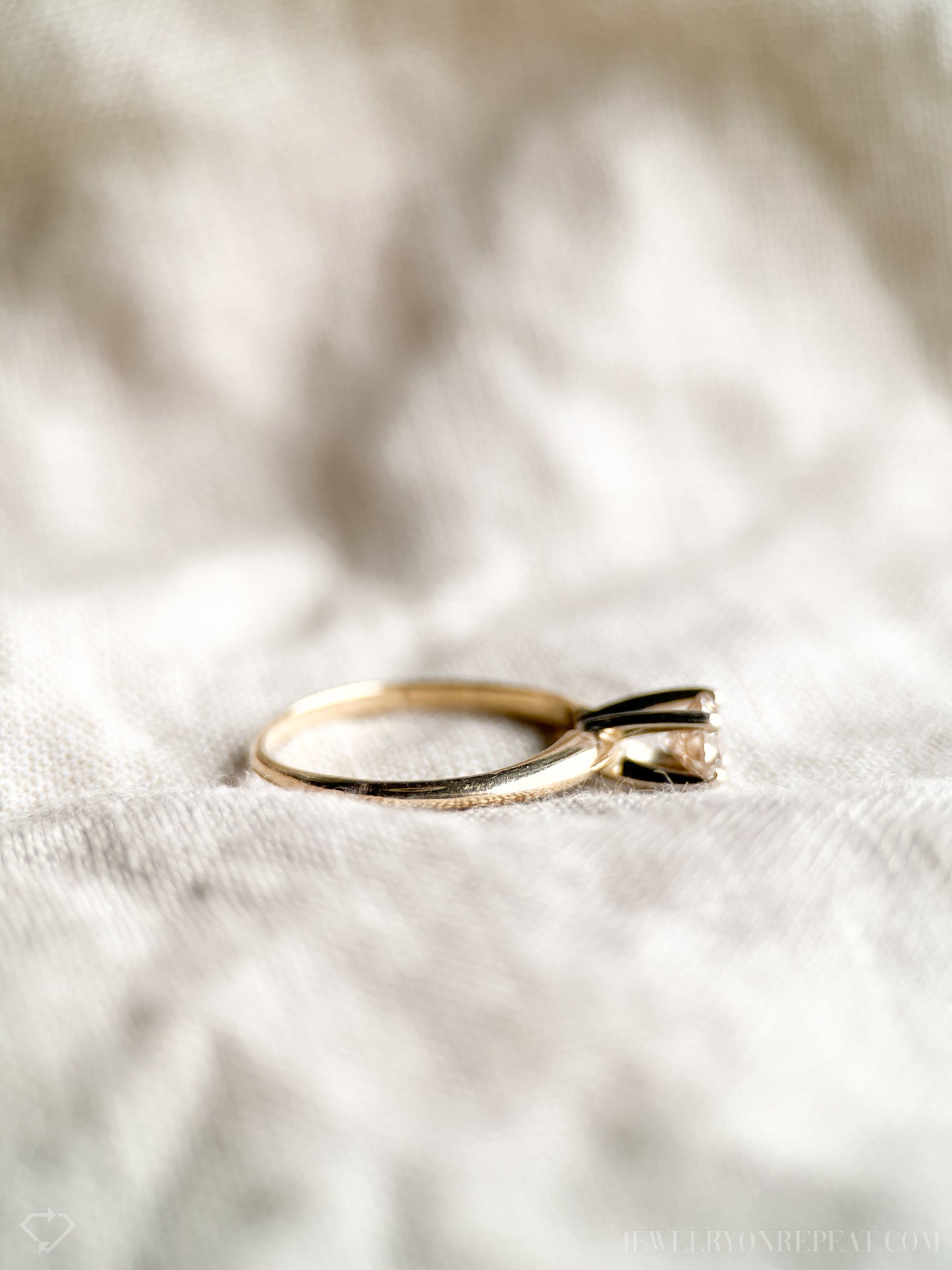 Vintage Diamond Engagement Ring, Round Cut, 14k Gold, 1990s Solitaire Champagne Bridal Ring