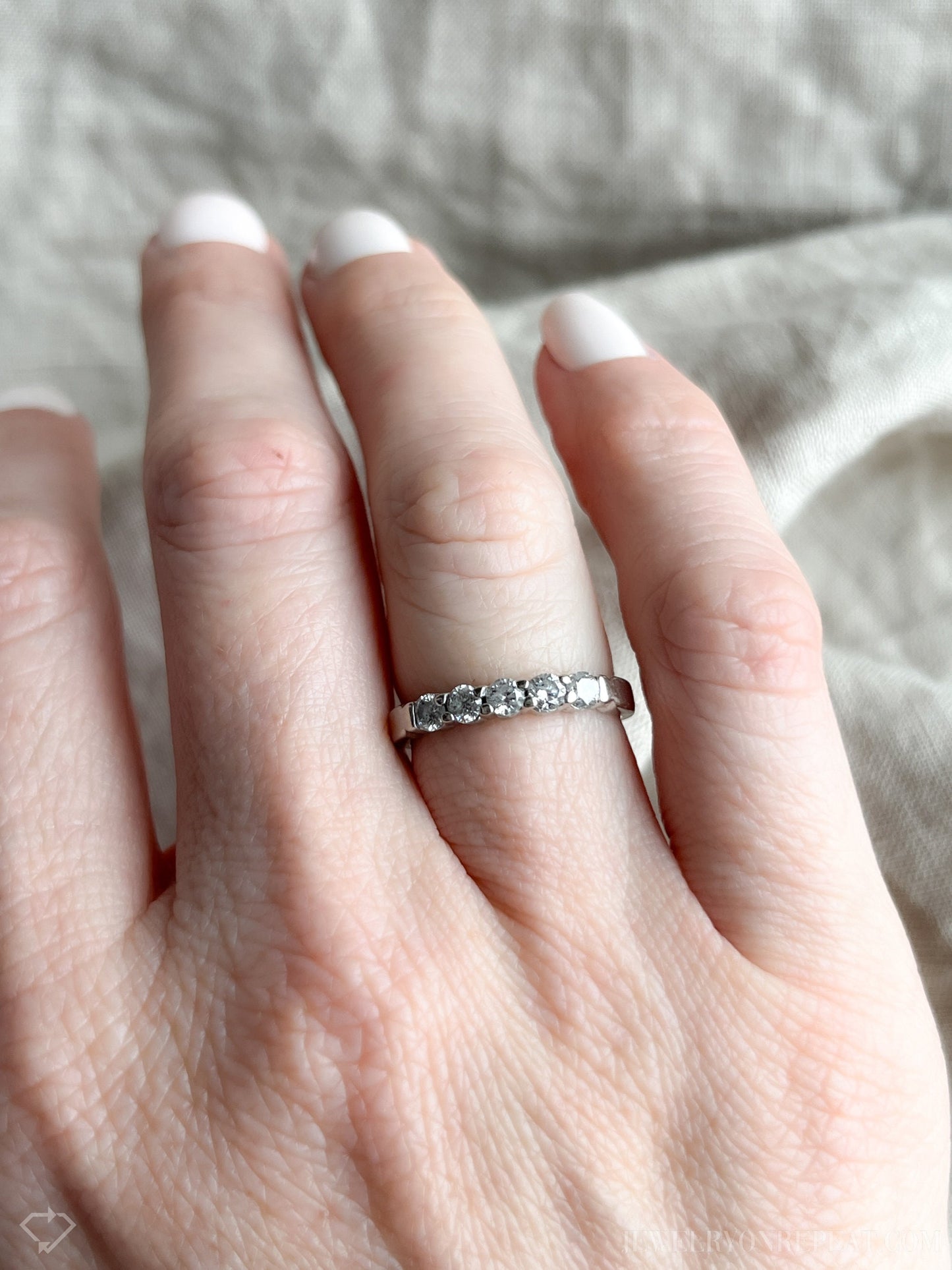 Vintage Diamond Wedding Band in 14k White Gold