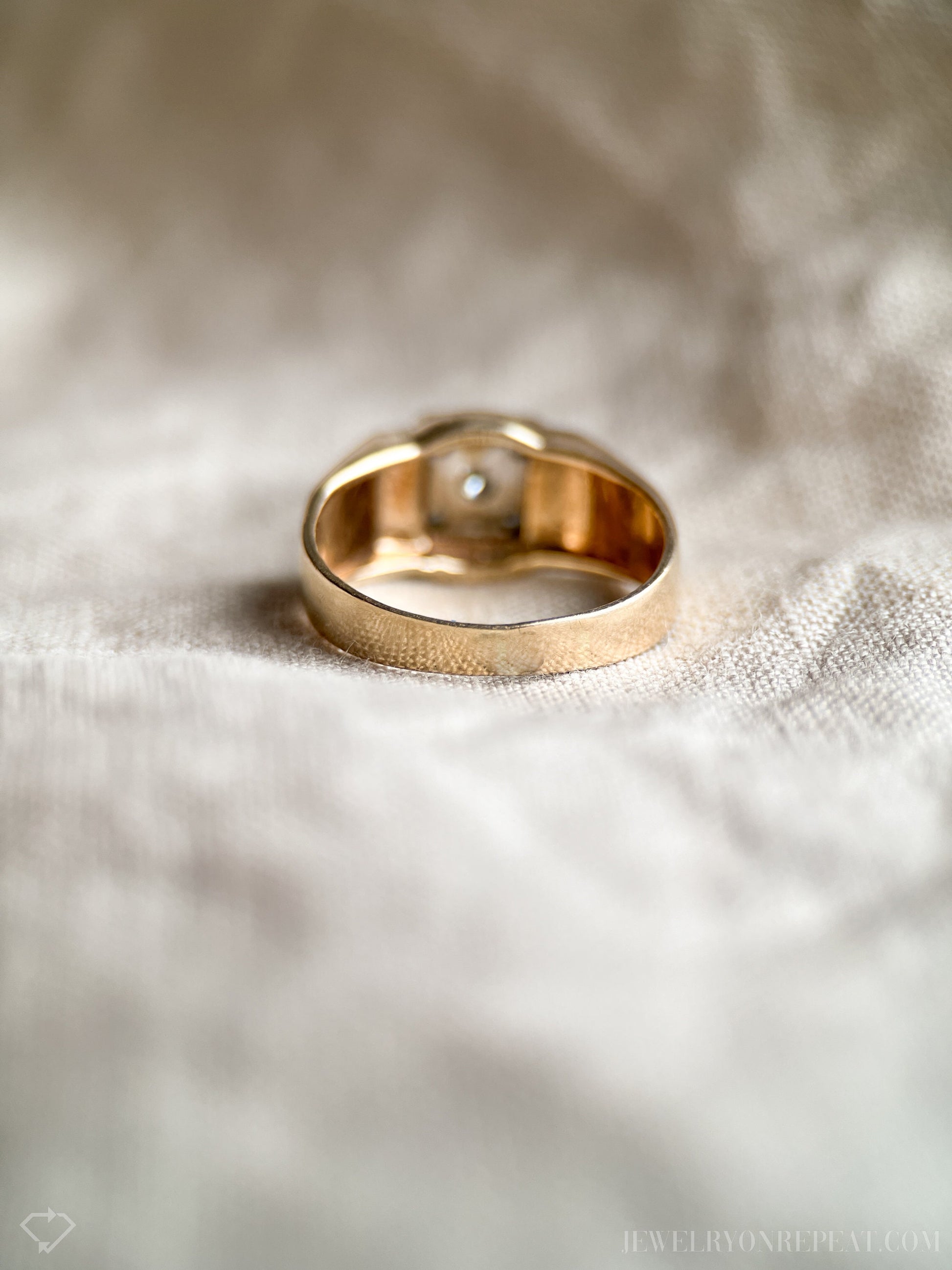 Vintage Diamond Engagement Ring, Round Cut, 14k Gold, 1950s Art Deco Signet Wedding Ring