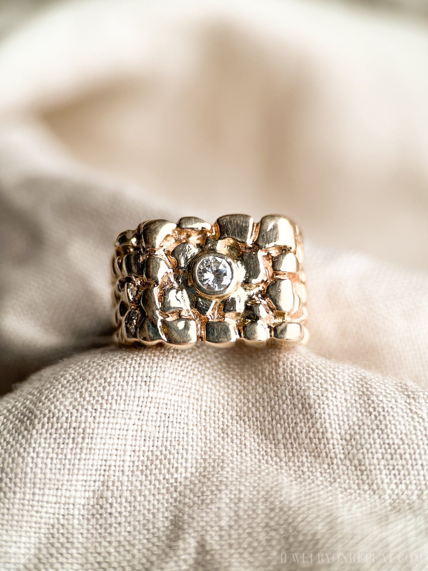 Vintage 1970s Diamond Nugget Style Statement Ring, 14k Gold
