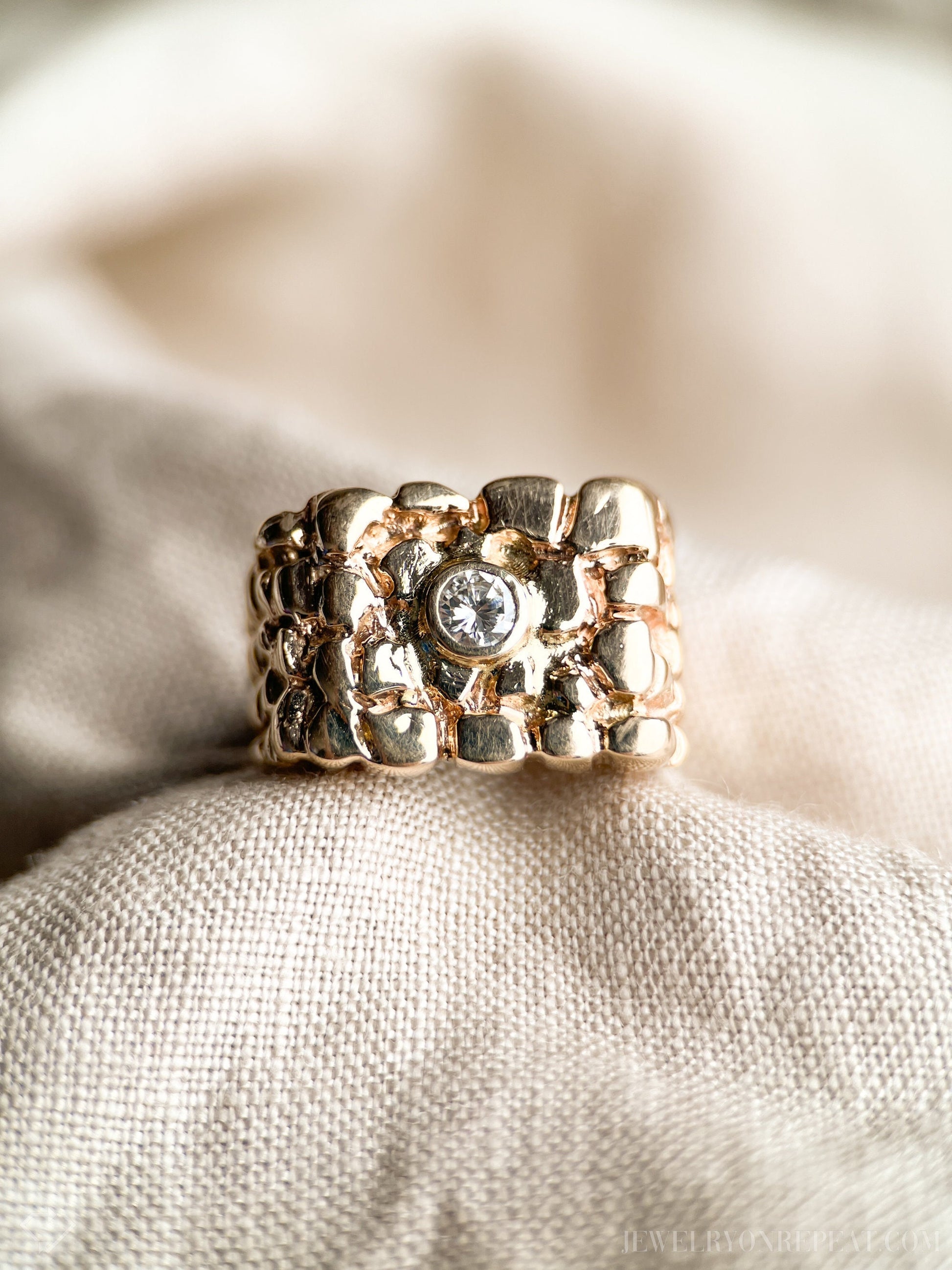 Vintage 1970s Diamond Nugget Style Statement Ring, 14k Gold