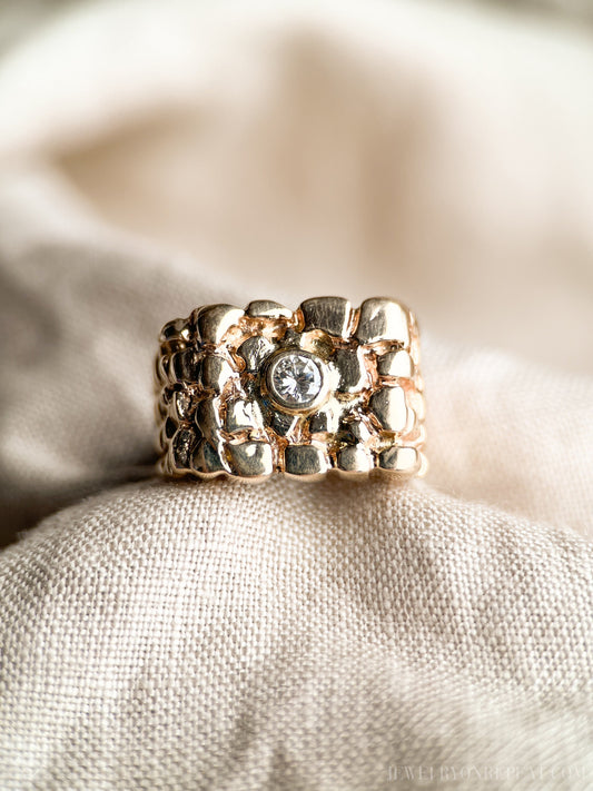 Vintage 1970s Diamond Nugget Style Statement Ring, 14k Gold