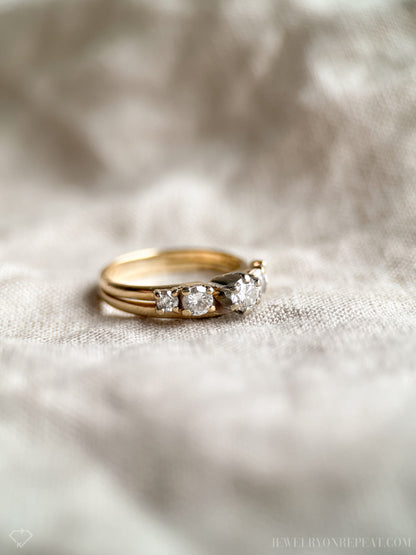 Vintage Diamond Engagement Ring, Round Cut, 14k Gold, Interlocking Wrap Style Bridal Set