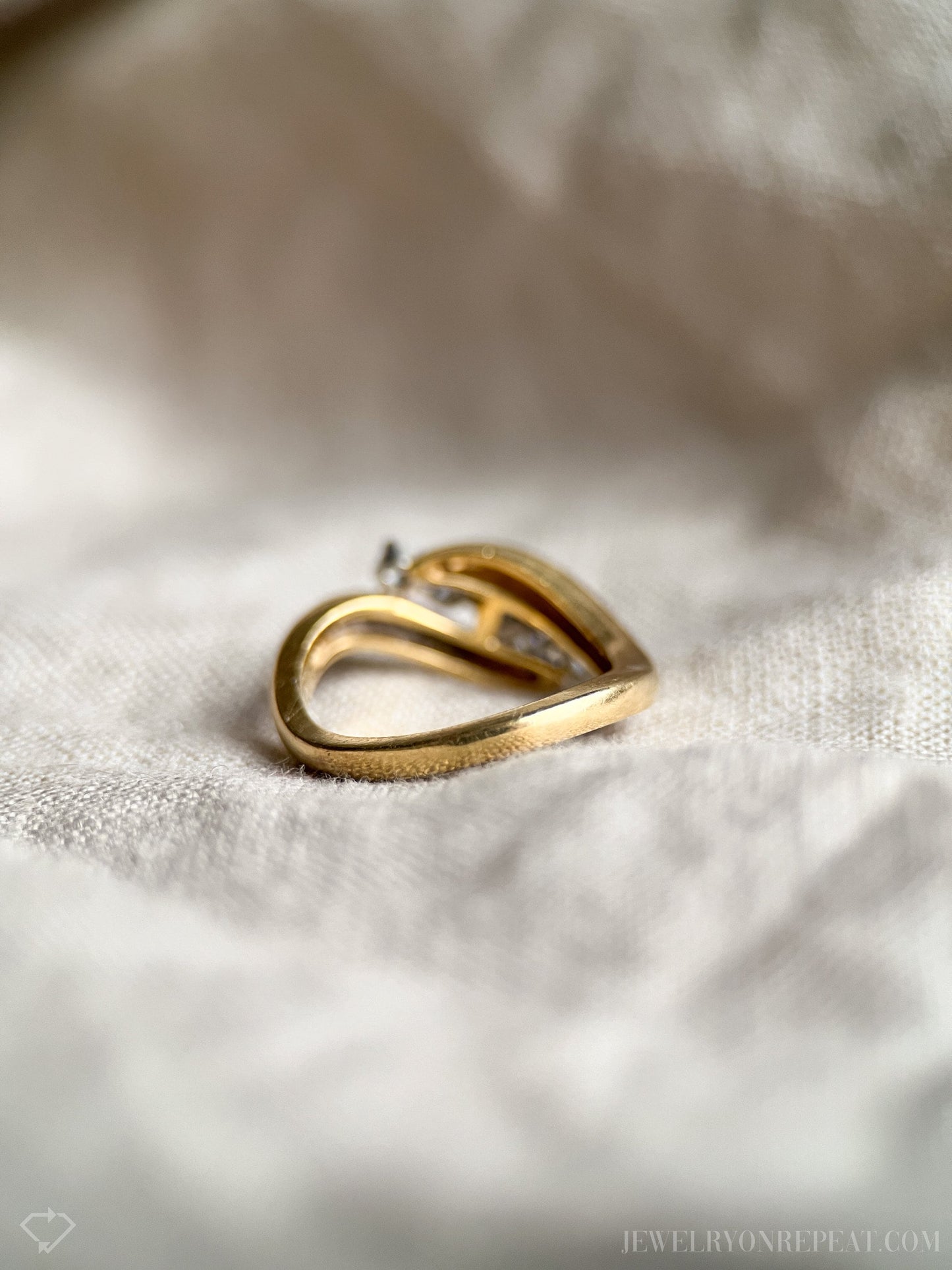 Vintage Diamond Engagement Ring, Round Cut, 18k Gold, 1990s Five-Stone Curved Bridal Ring