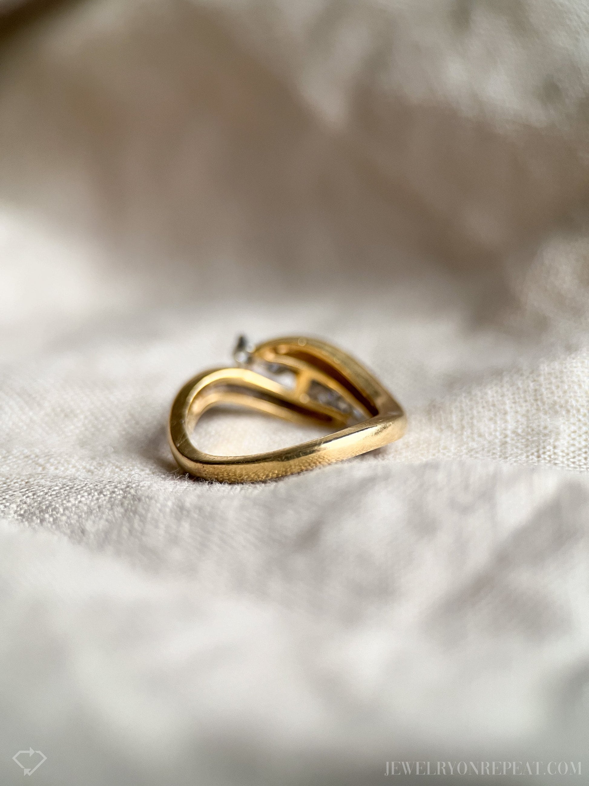 Vintage Diamond Engagement Ring, Round Cut, 18k Gold, 1990s Five-Stone Curved Bridal Ring