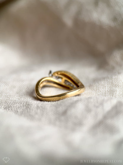 Vintage Diamond Engagement Ring, Round Cut, 18k Gold, 1990s Five-Stone Curved Bridal Ring