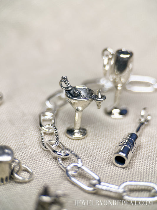 Sterling Silver Martini Charm Pendant, Cocktail Themed Minimalist Jewelry, Gift for Her