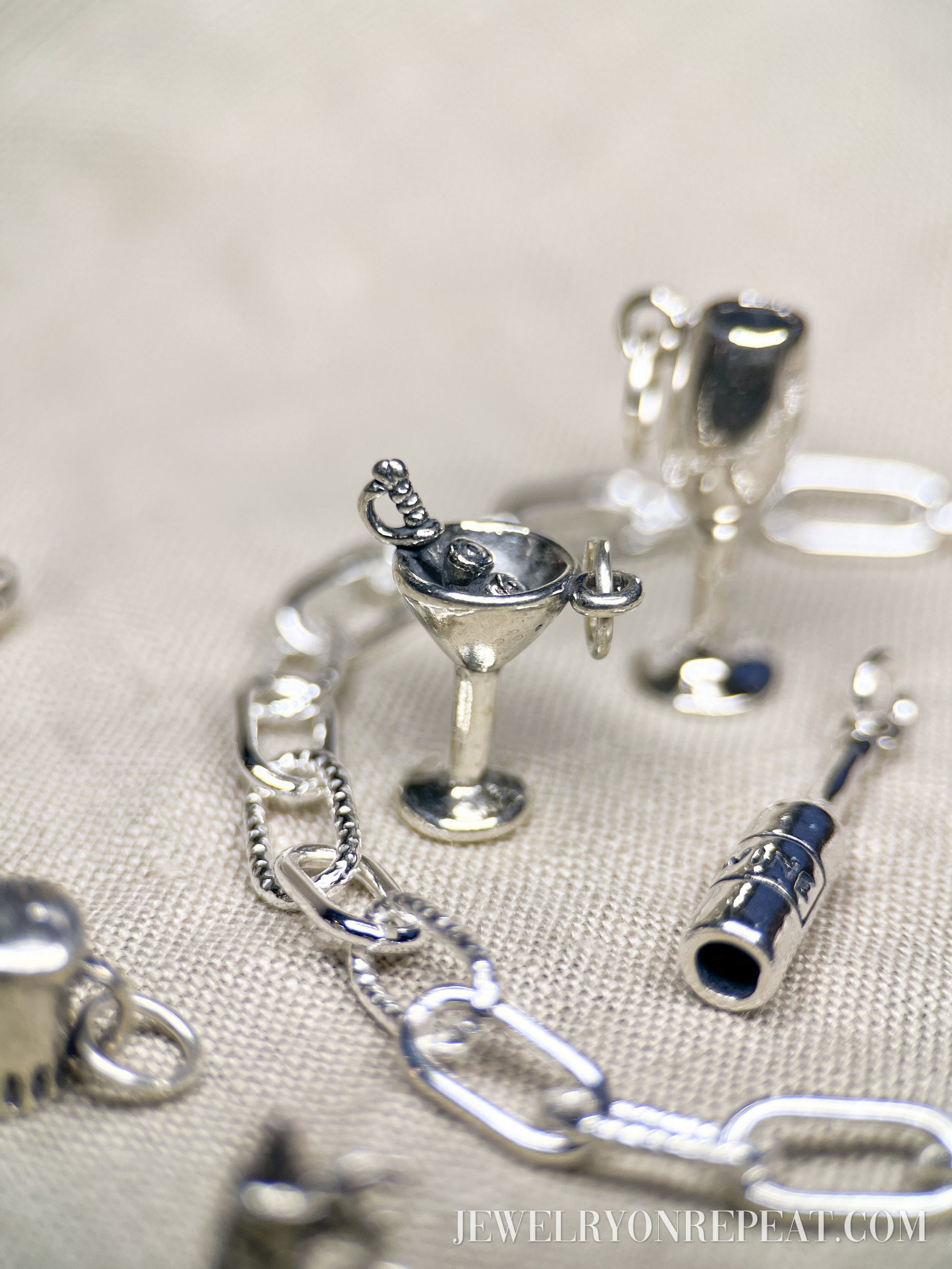 Sterling Silver Martini Charm Pendant, Cocktail Themed Minimalist Jewelry, Gift for Her