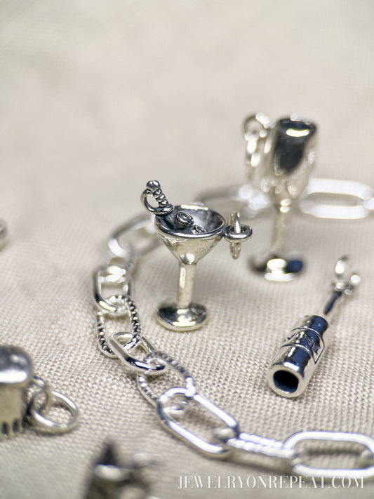 Sterling Silver Martini Charm Pendant, Cocktail Themed Minimalist Jewelry, Gift for Her