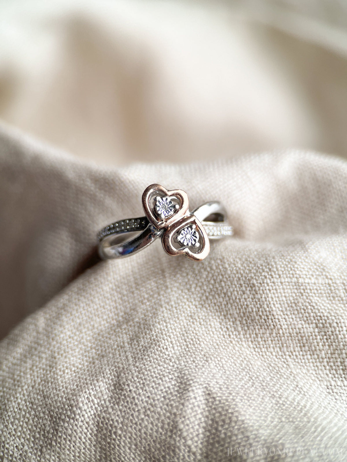 Vintage Diamond Heart Infinity Promise Ring, 10k White and Rose Gold Two Tone