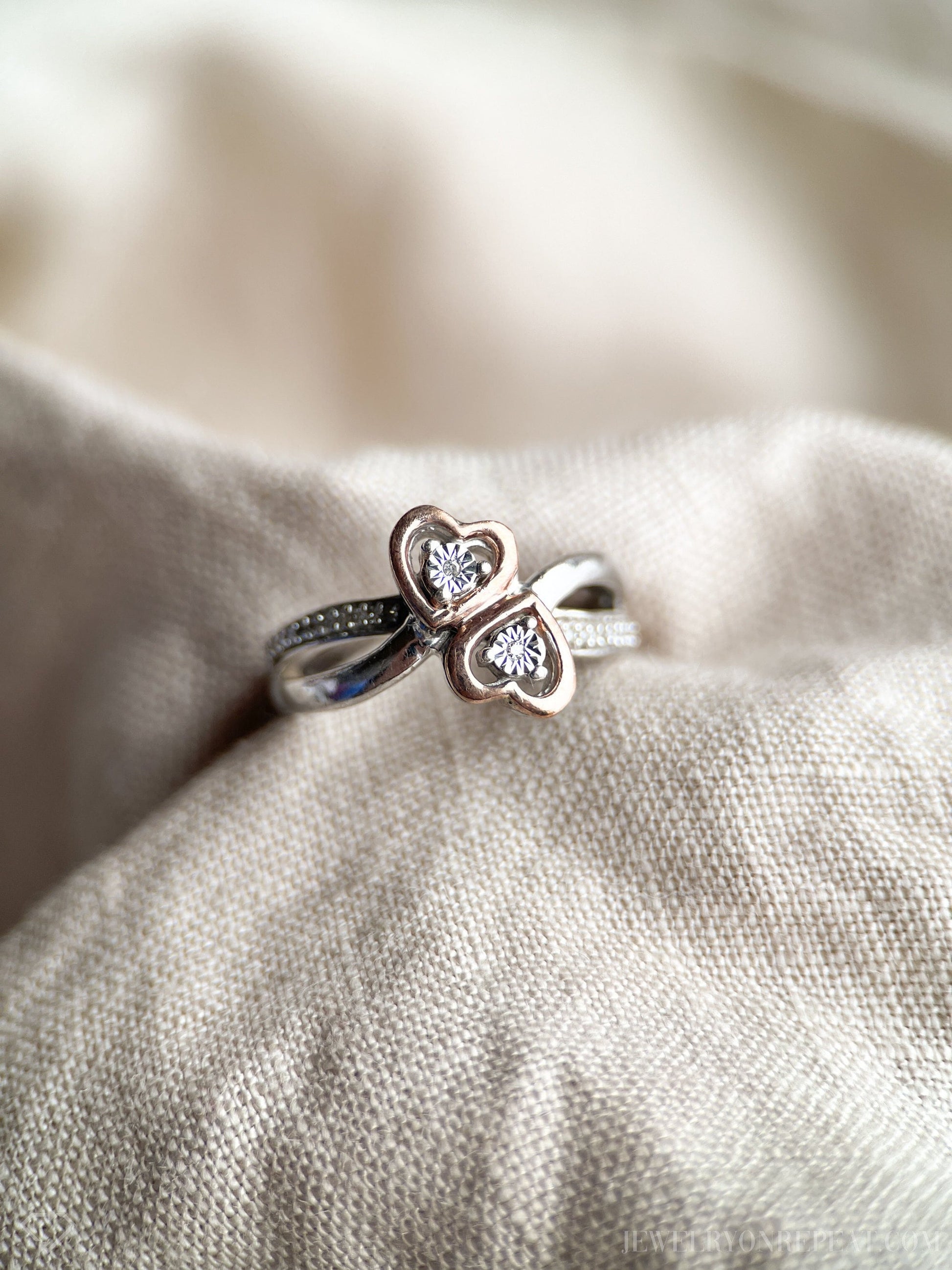 Vintage Diamond Heart Infinity Promise Ring, 10k White and Rose Gold Two Tone