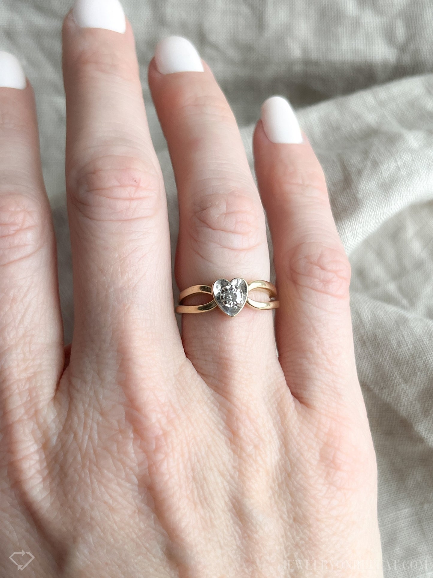 Vintage Diamond Engagement Ring, Round Cut, 14k Gold, 1970s Heart Interlocking Bridal Set