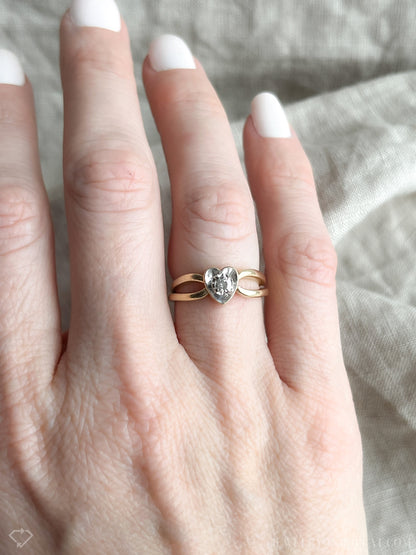 Vintage Diamond Engagement Ring, Round Cut, 14k Gold, 1970s Heart Interlocking Bridal Set