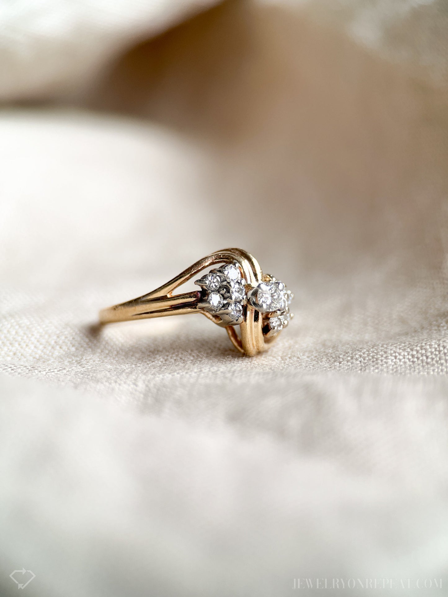 Vintage Diamond Cluster Engagement Ring in 14k Gold