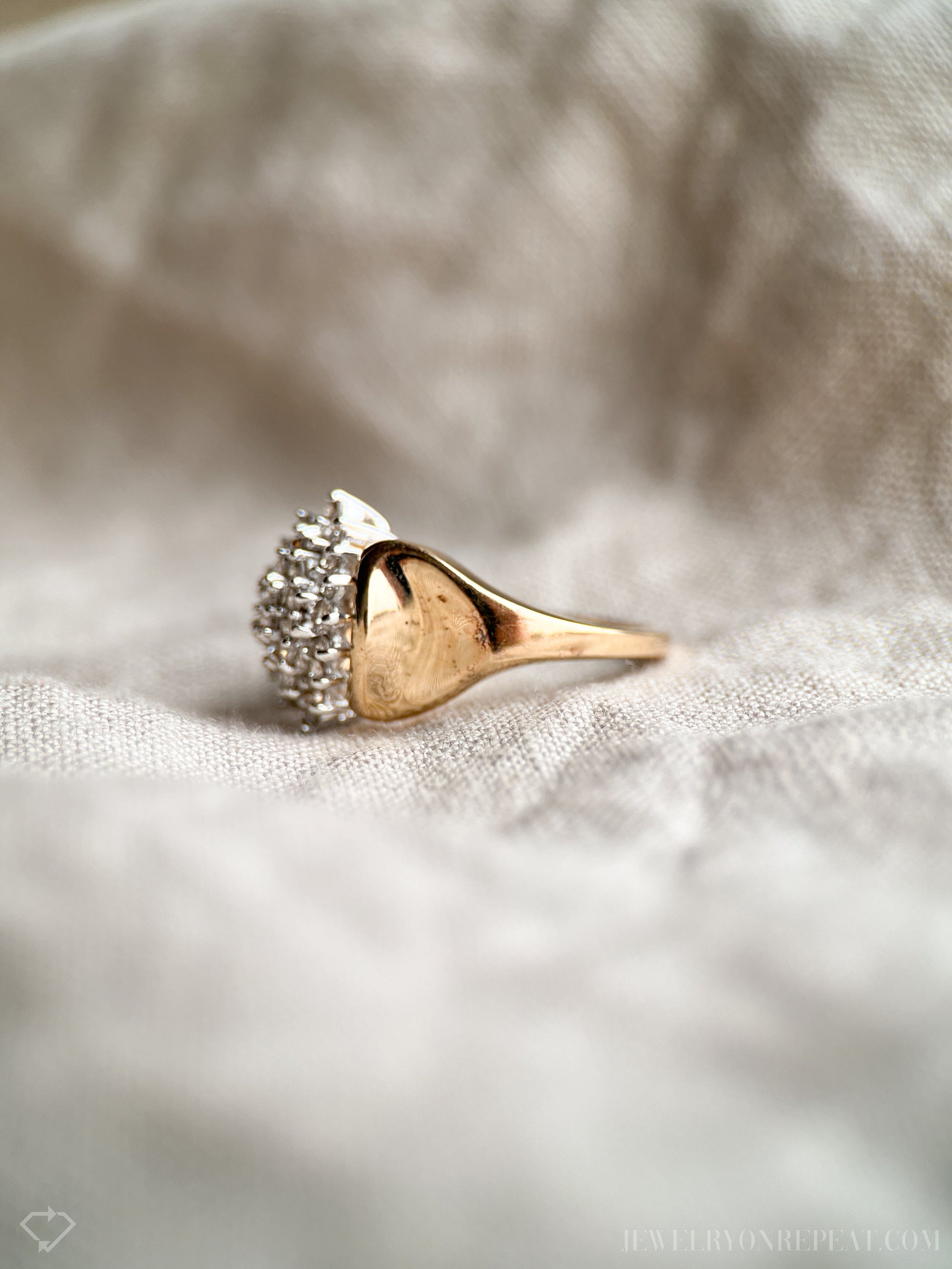 Vintage Diamond Engagement Ring, Marquise Shaped, 14k Gold, 1980s Cluster Bridal Ring