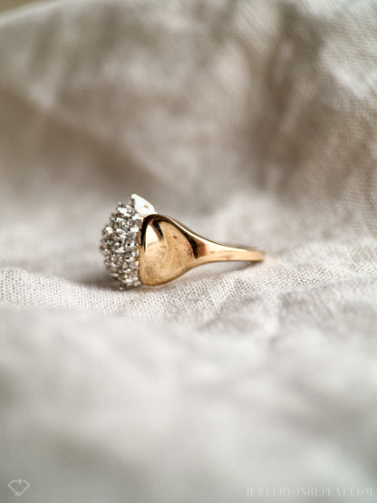 Vintage Diamond Engagement Ring, Marquise Shaped, 14k Gold, 1980s Cluster Bridal Ring