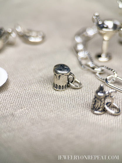 Sterling Silver Beer Mug Charm Pendant, Beer Themed Minimalist Jewelry, Gift for Her