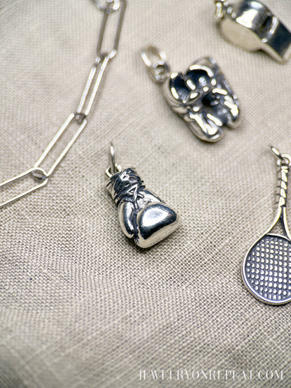 Sterling Silver Boxing Glove Charm Pendant, Sports Themed Minimalist Jewelry, Gift for Her