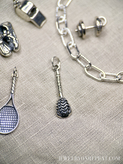 Sterling Silver Lacrosse Charm Pendant, Sports Themed Minimalist Jewelry, Gift for Her