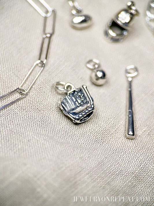 Baseball Glove Charm Pendant in Solid Sterling Silver