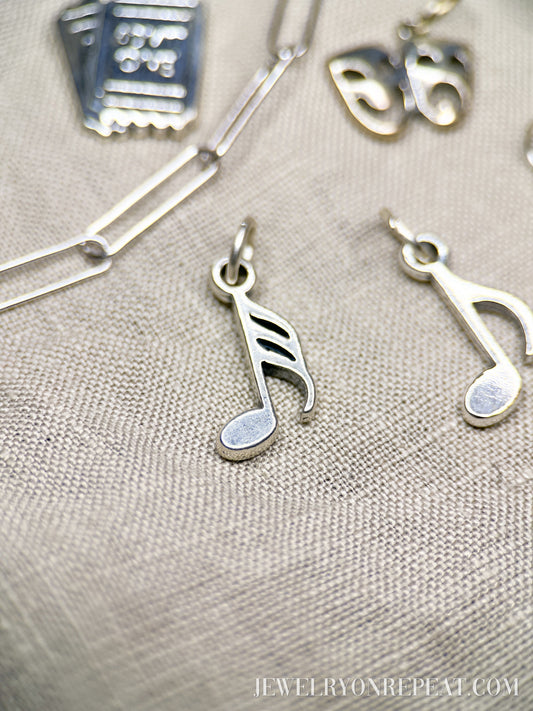 Sterling Silver Music Note Charm Pendant, Music Themed Minimalist Jewelry, Gift for Her