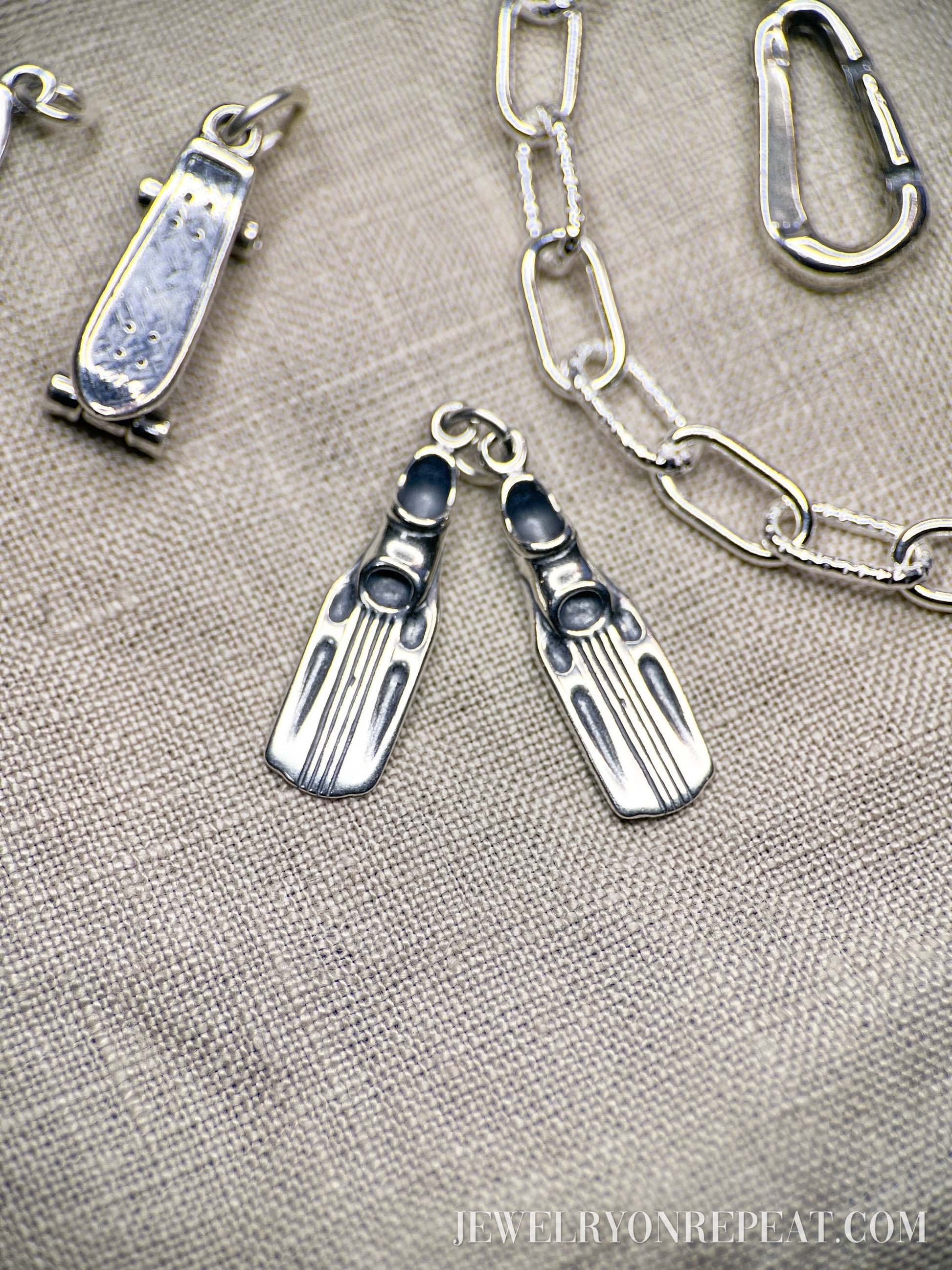 Sterling Silver Swim Fins Charm Pendant, Swimming & Diving Themed Minimalist Jewelry, Gift for Her