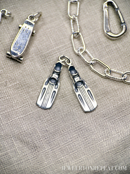 Sterling Silver Swim Fins Charm Pendant, Swimming & Diving Themed Minimalist Jewelry, Gift for Her