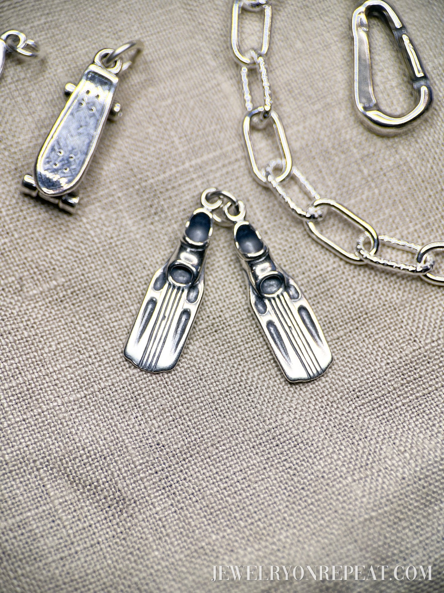 Scuba Diving Swim Fins Charm Pendant in Solid Sterling Silver