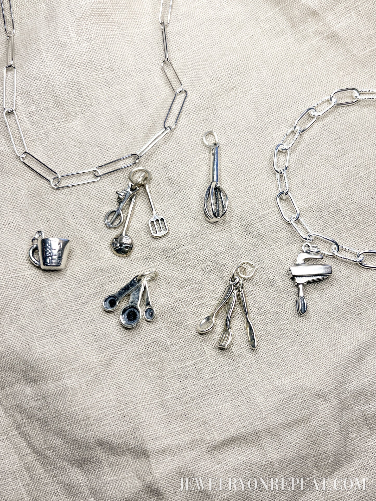 Sterling Silver Utensils Cutlery Charm Pendant, Kitchen Themed Minimalist Jewelry, Gift for Her