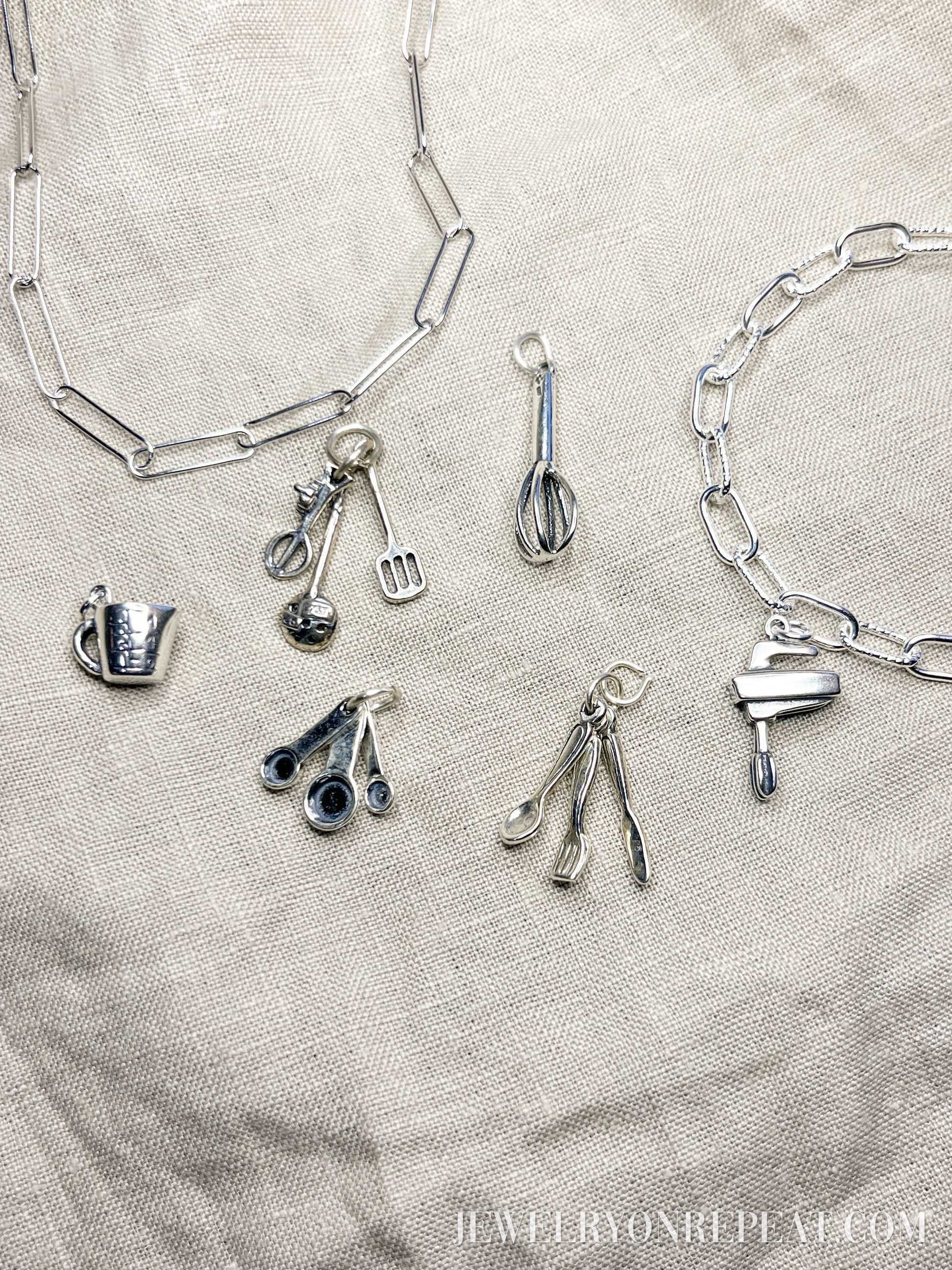 Sterling Silver Utensils Cutlery Charm Pendant, Kitchen Themed Minimalist Jewelry, Gift for Her