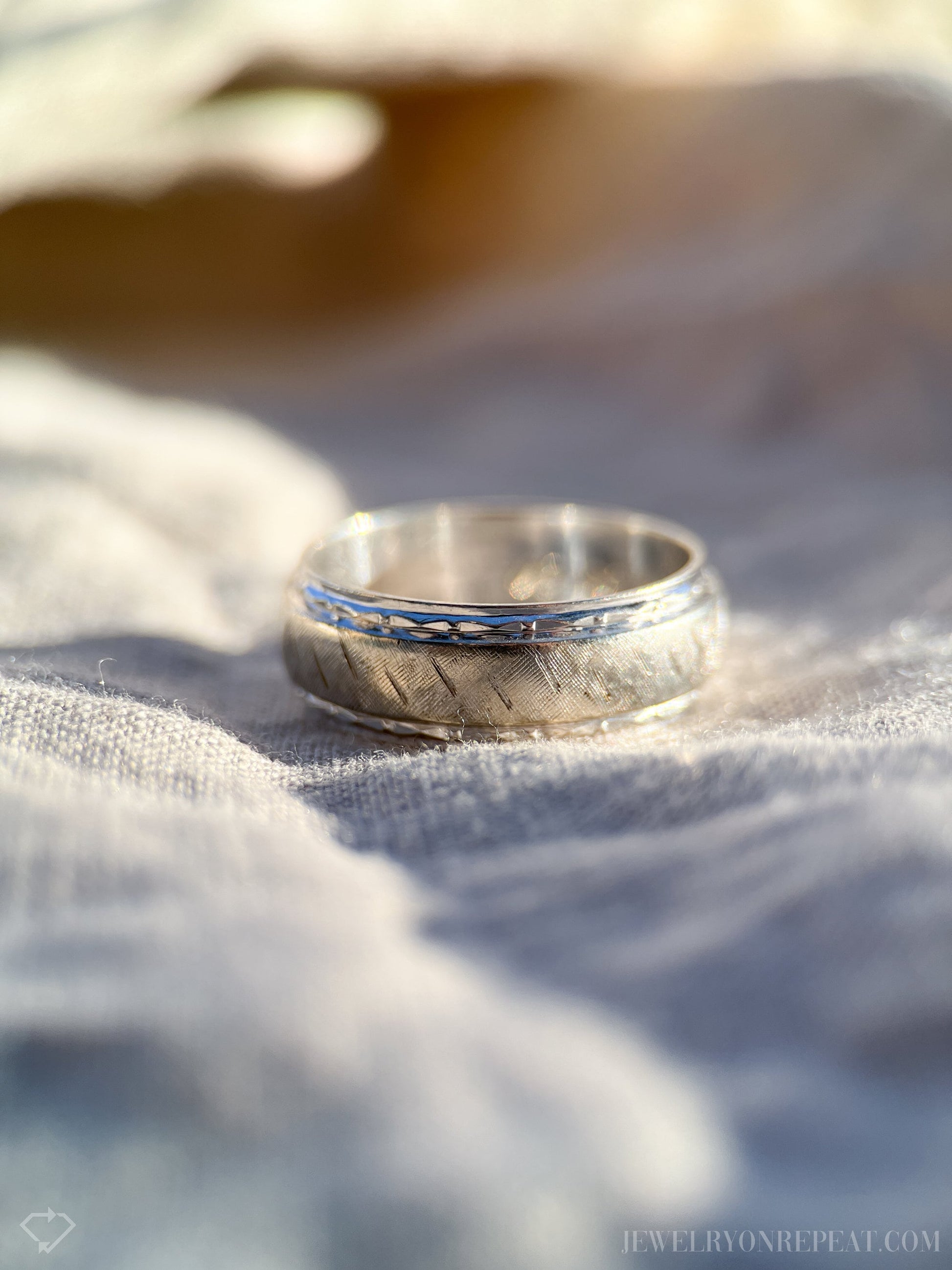 Vintage 1990s Textured Wedding Band in 14k White Gold