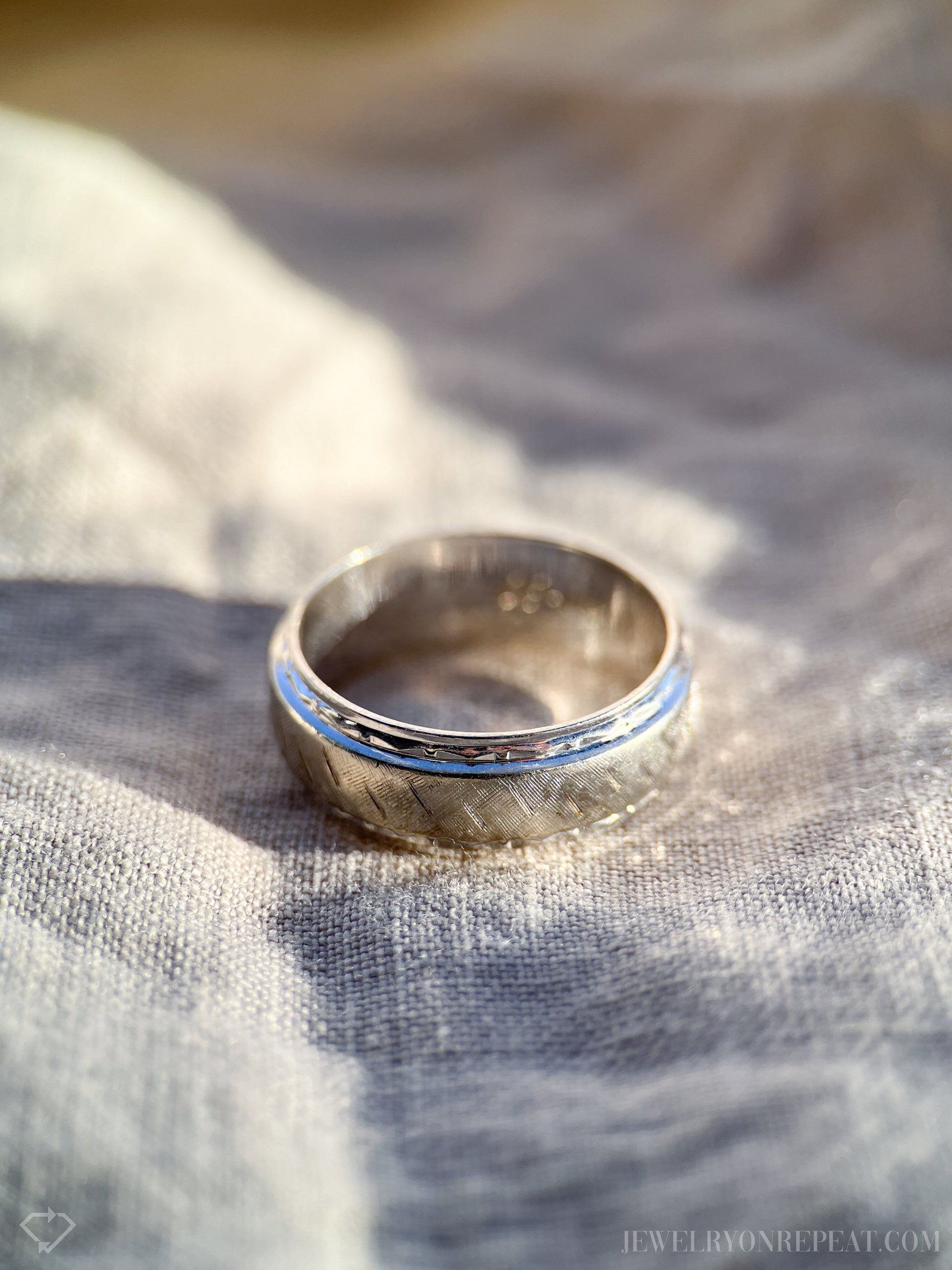 Vintage 1990s Textured Wedding Band in 14k White Gold