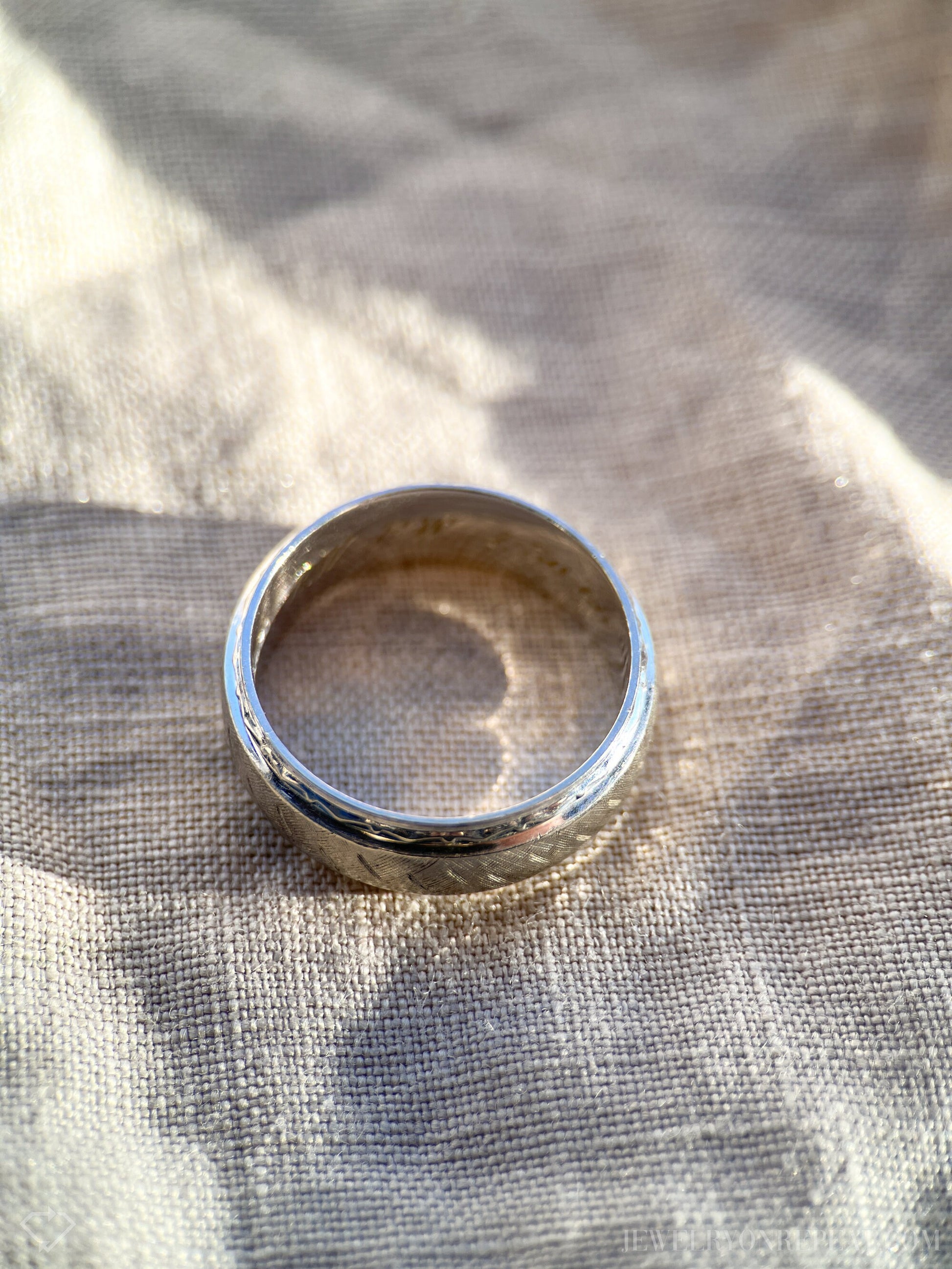 Vintage 1990s Textured Wedding Band in 14k White Gold