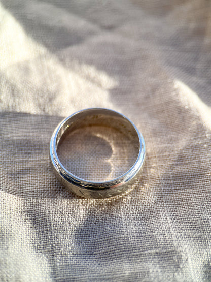 Vintage 1990s Textured Wedding Band in 14k White Gold,