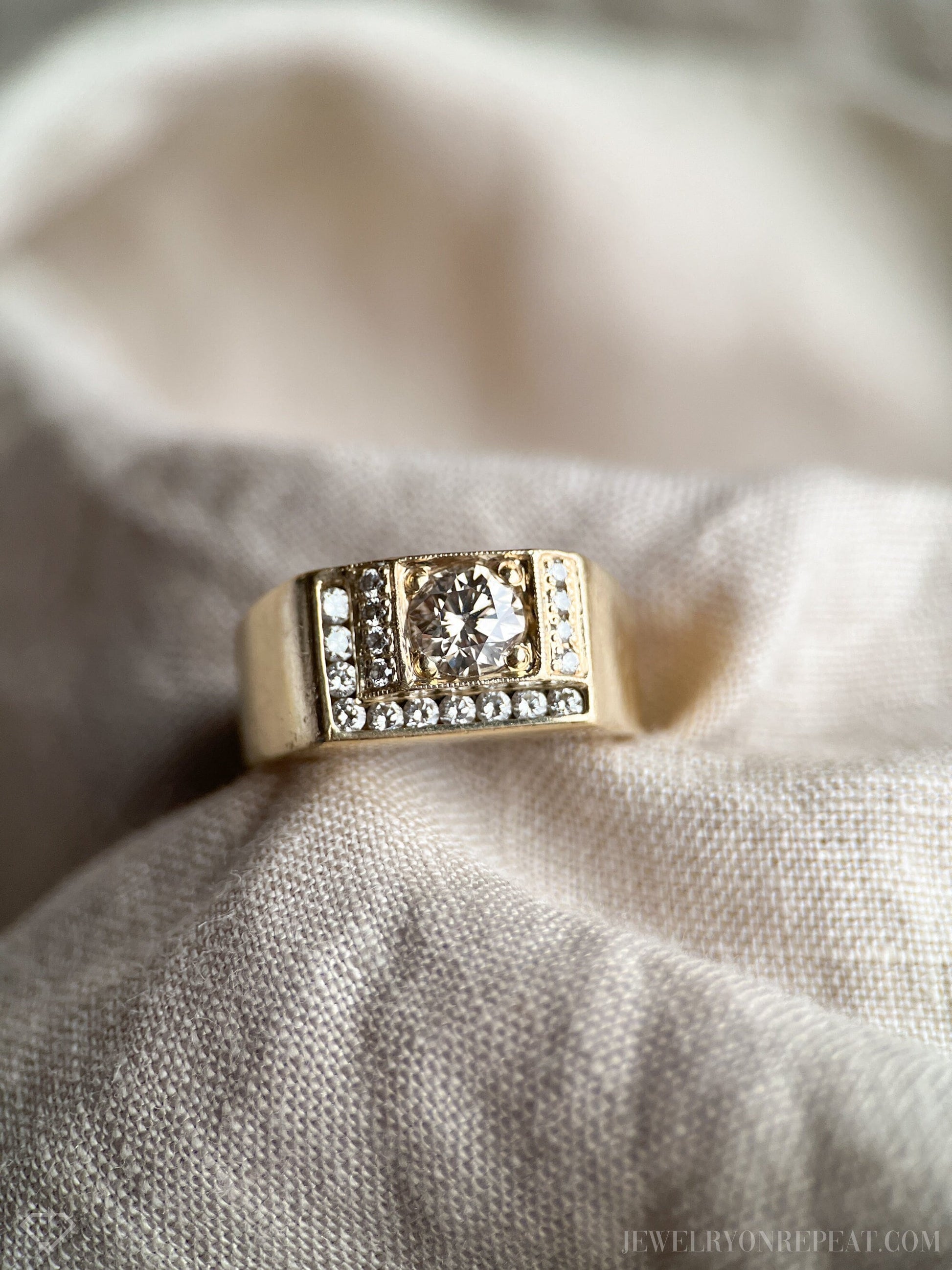 Vintage Mens Diamond Ring in 14k Gold