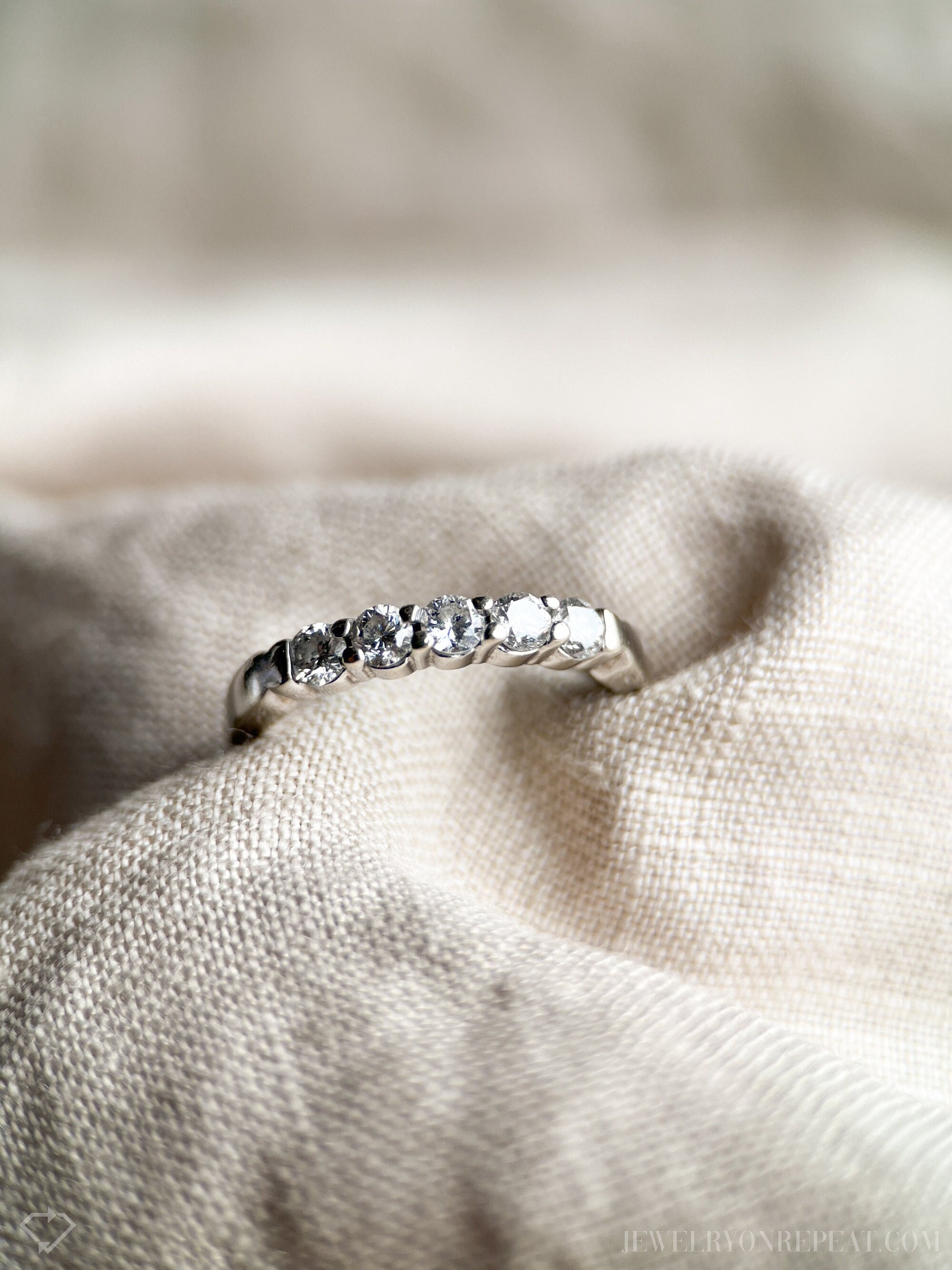 Vintage Diamond Wedding Band in 14k White Gold