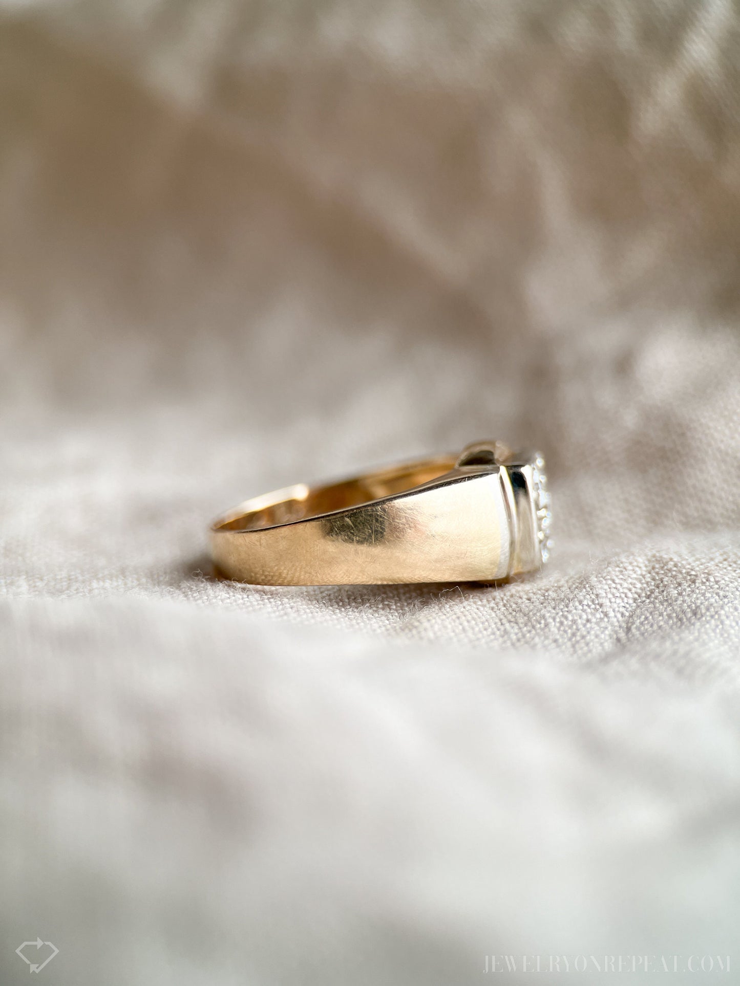 Vintage Diamond Engagement Ring, Round Cut, 14k Gold, 1950s Art Deco Signet Wedding Ring