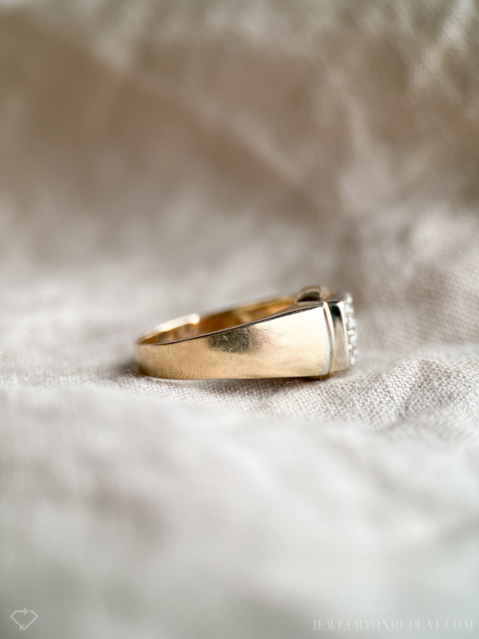 Vintage Diamond Engagement Ring, Round Cut, 14k Gold, 1950s Art Deco Signet Wedding Ring