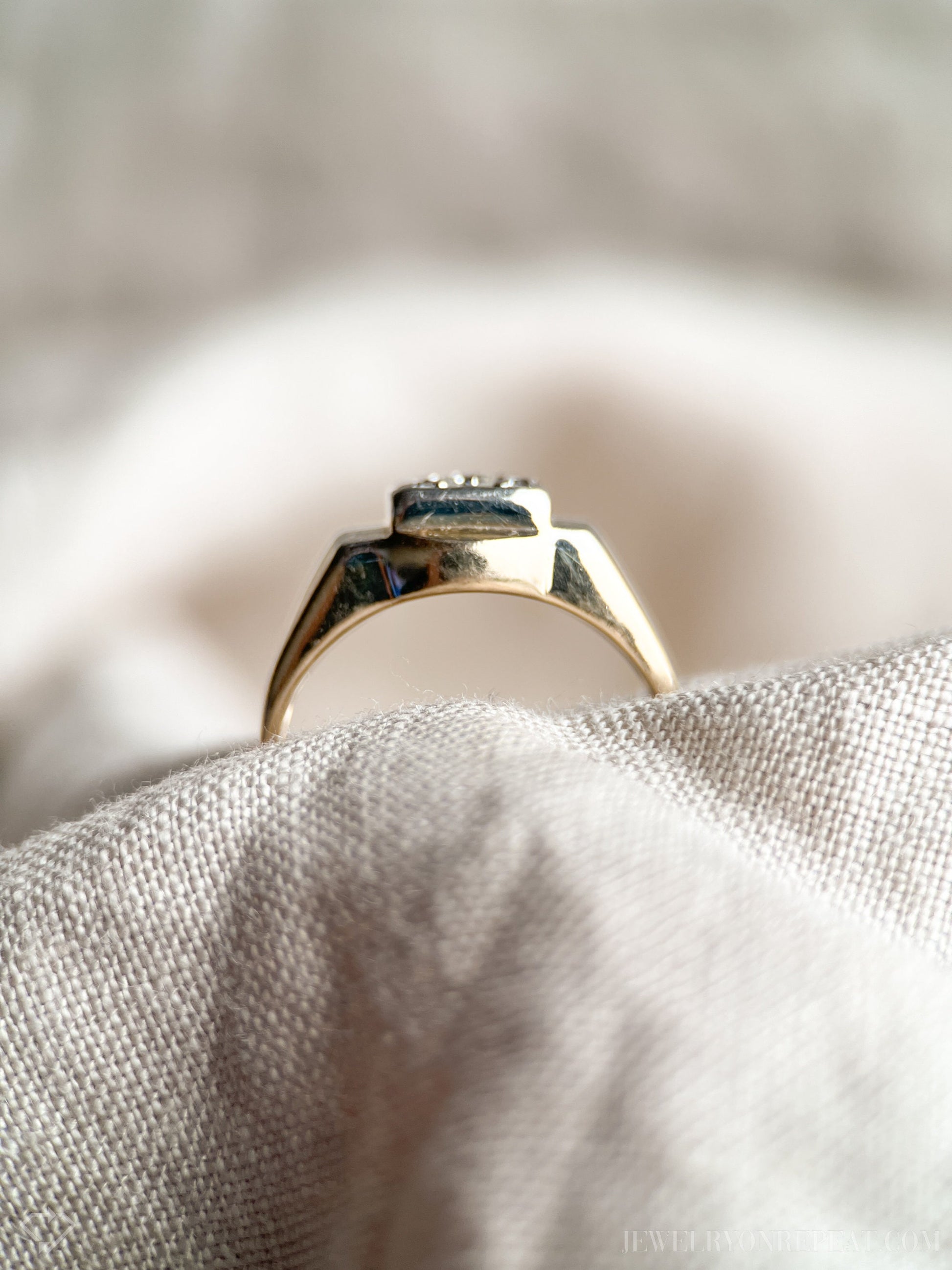 Vintage Diamond Engagement Ring, Round Cut, 14k Gold, 1950s Art Deco Signet Wedding Ring