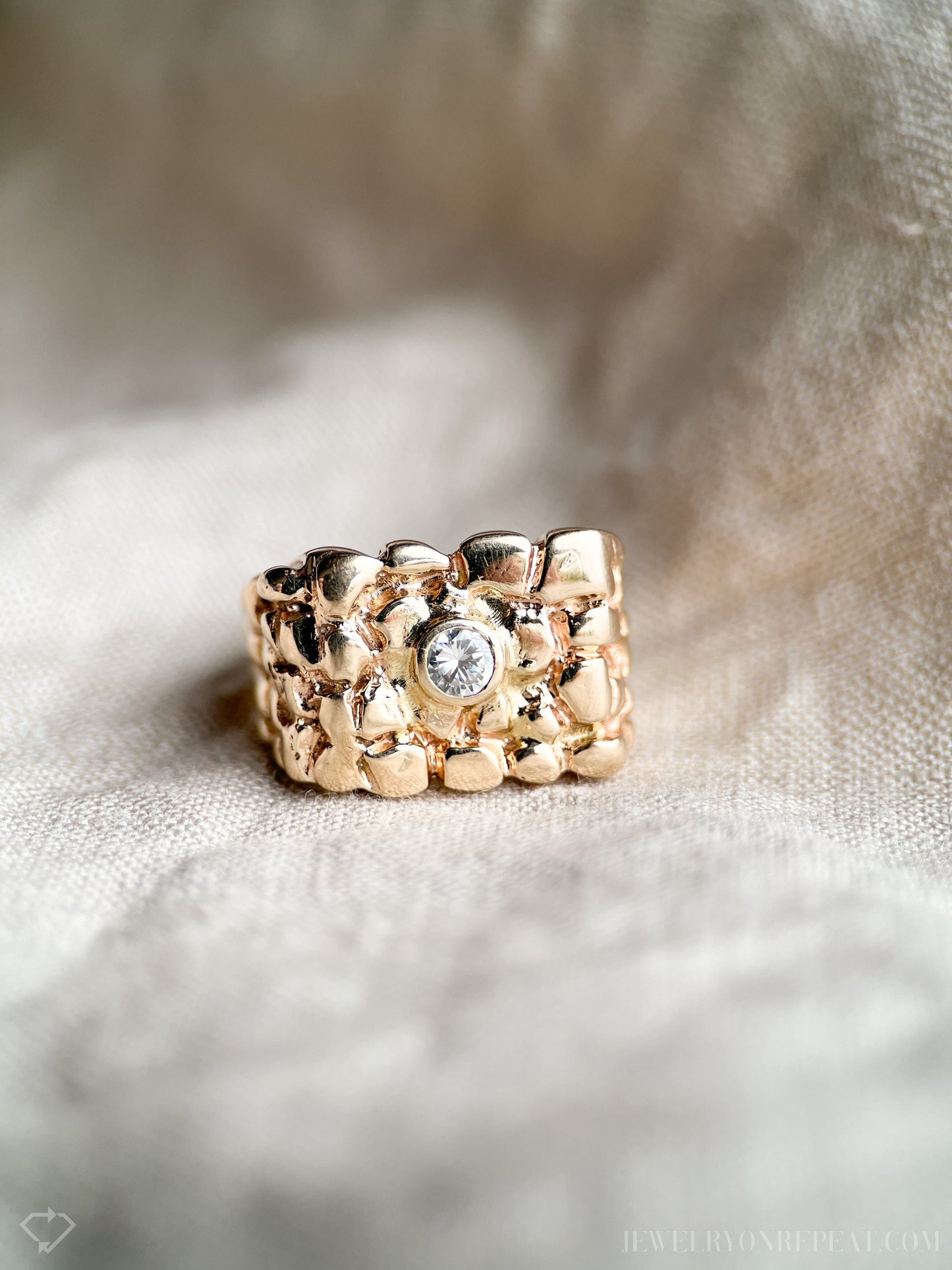 Vintage 1970s Diamond Nugget Style Statement Ring, 14k Gold