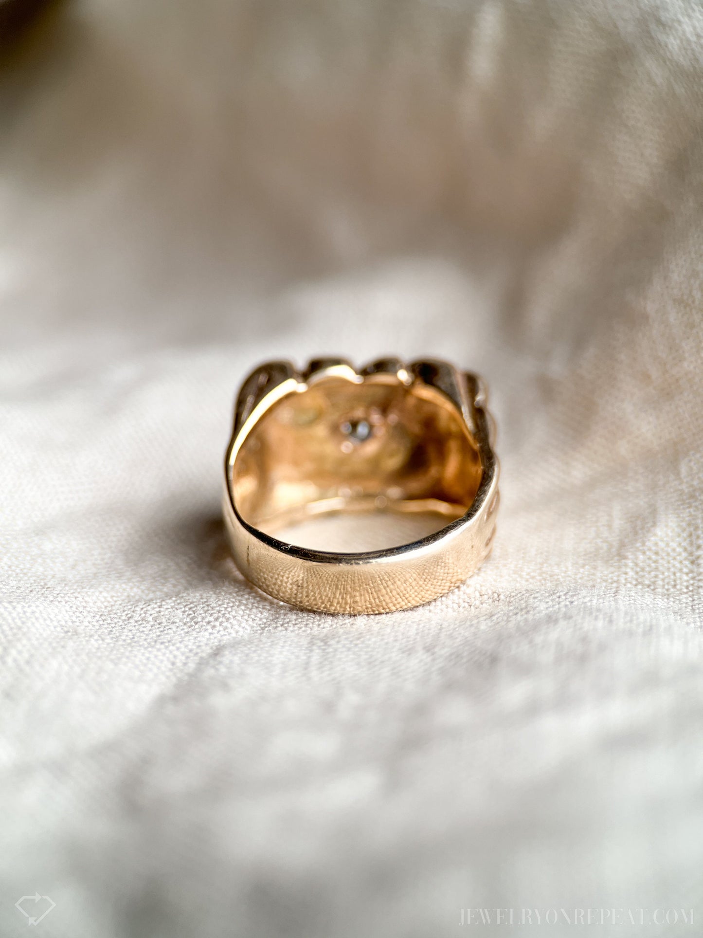 Vintage 1970s Diamond Nugget Style Statement Ring, 14k Gold
