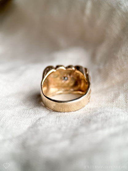 Vintage 1970s Diamond Nugget Style Statement Ring, 14k Gold