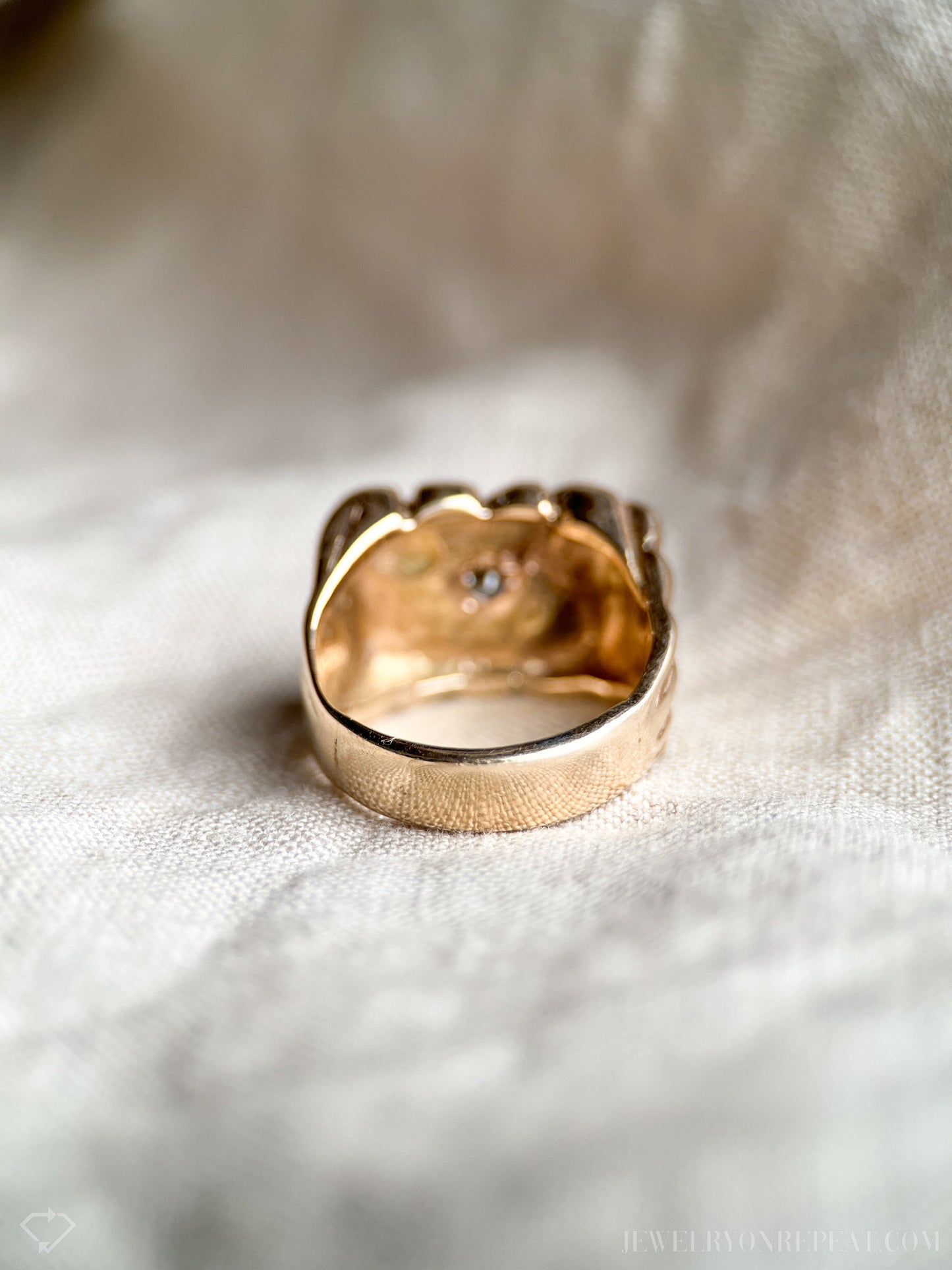 Vintage Mens Diamond Nugget Style Statement Ring in 14k Gold